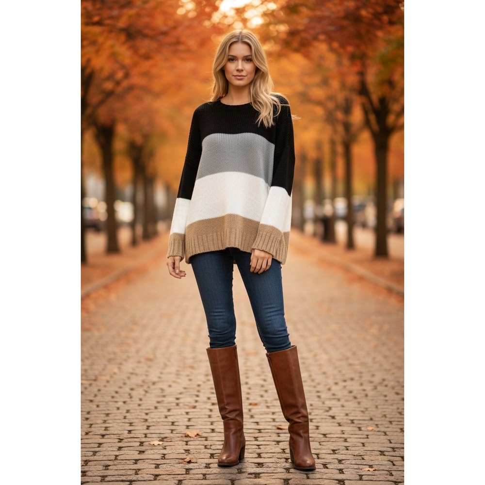 Wooden Ships Sweater S / M Black Grey White Tan Colorblock Mohair Wool Pullover